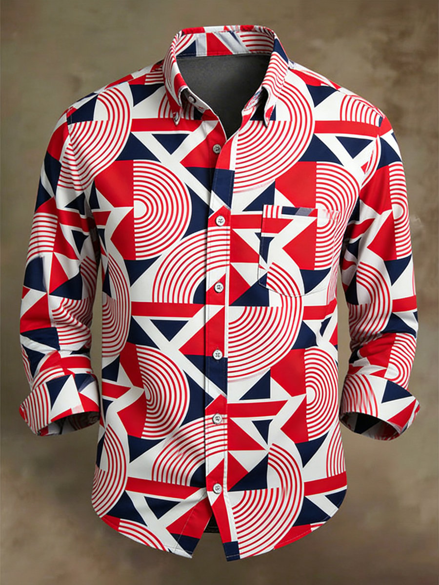 Camisa ejecutivo casual geométrico Art de manga larga para hombre