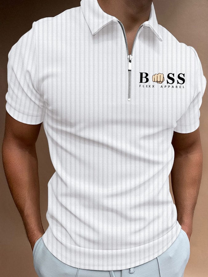 Camisa polo a rayas Lettering casual para hombre