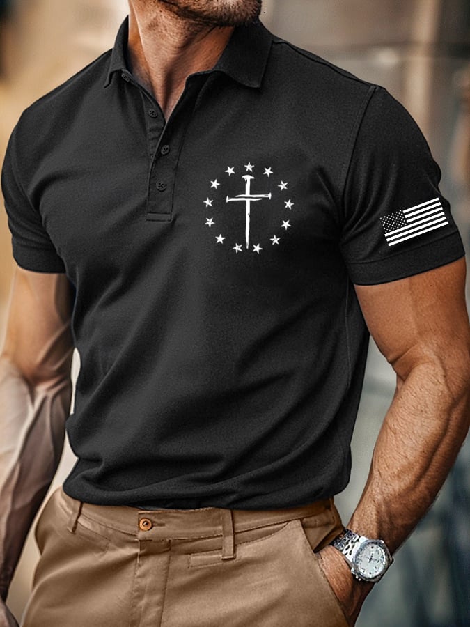 Camisa polo retro Faith casual estampado para hombre