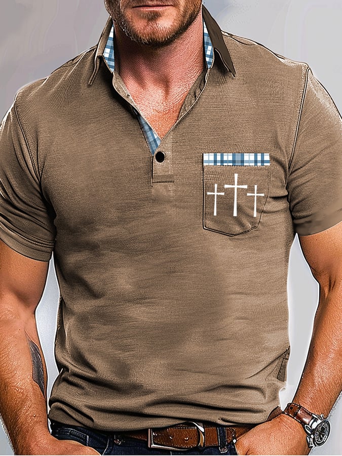 Camisa polo retro Faith casual estampado With bolsillo para hombre