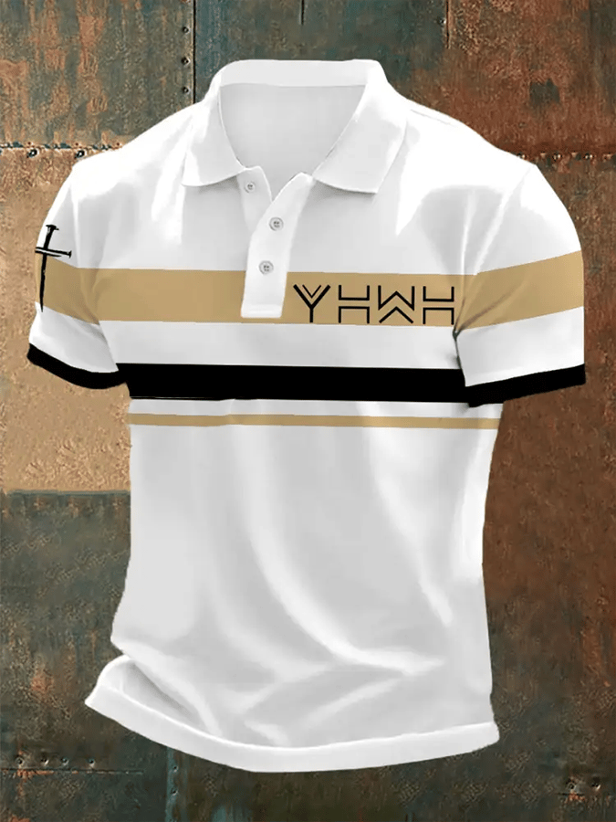 Camisa polo retro Faith casual estampado para hombre