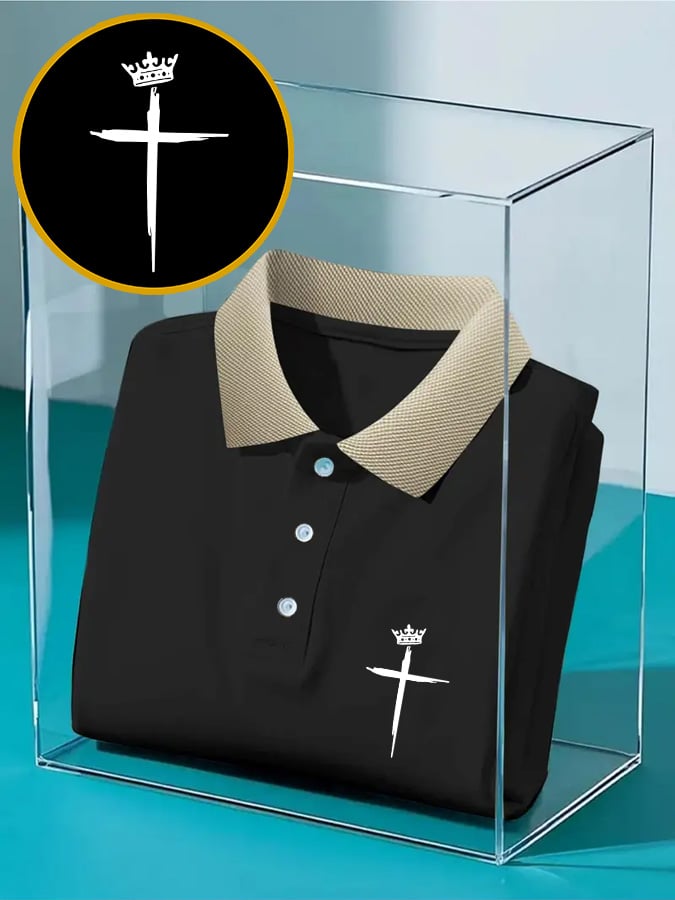 Camisa polo casual Christian Faith Cross estampado para hombre