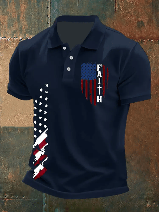 Camiseta Faith Cross America Flag estampado de manga corta POLO para hombre