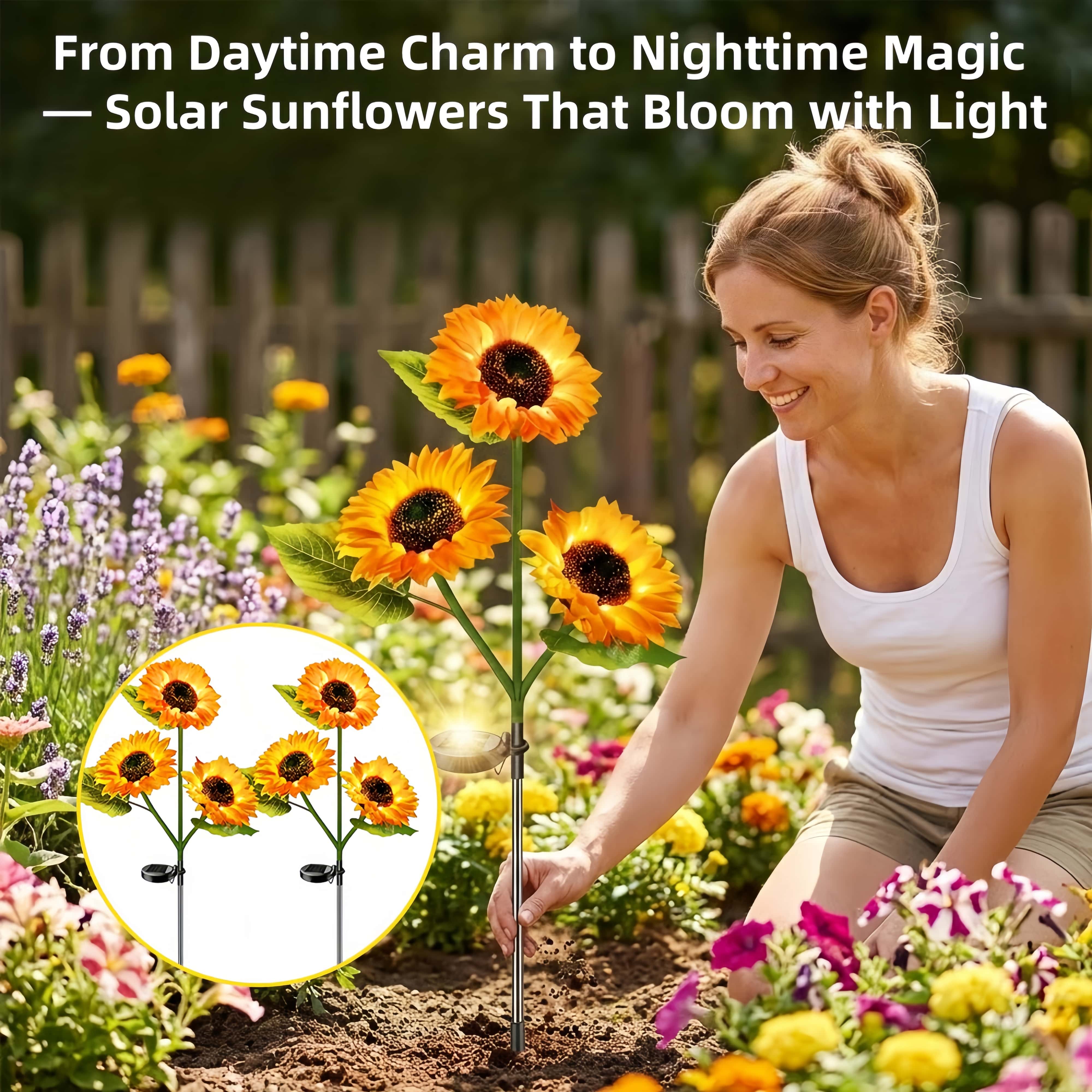 Solar Powered Sunflower LED Garden Lights para exterior Waterproof Set