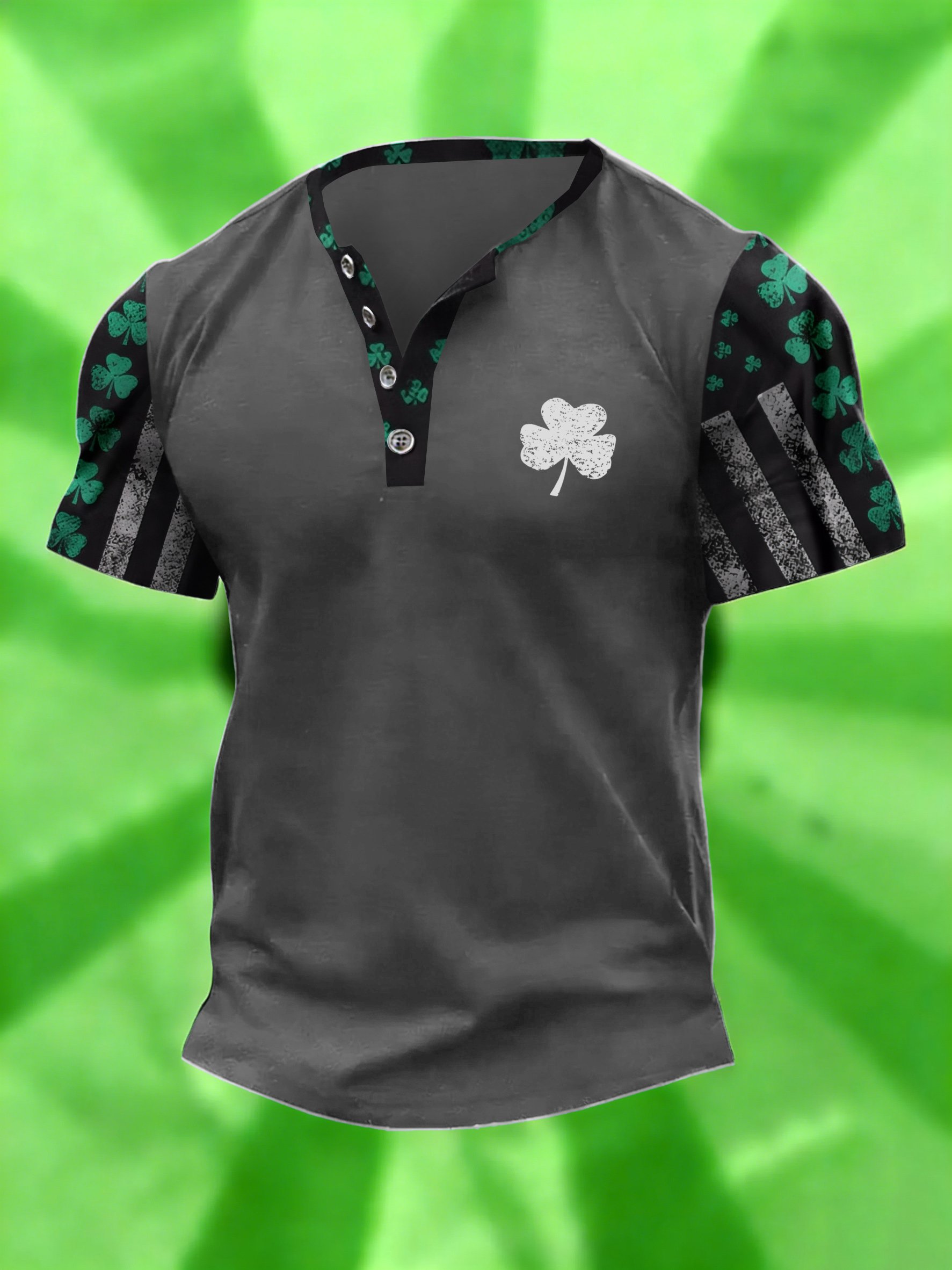 Camiseta vintage St. Patrick's Day estampado Henley Neck para hombre