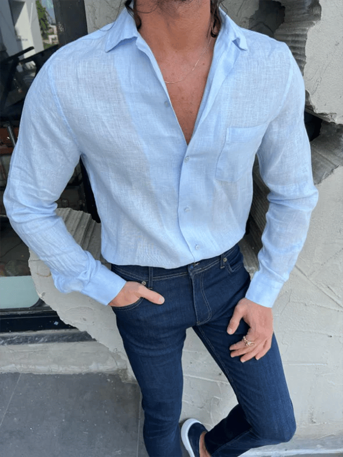 Camisa de color sólido Design ejecutivo casual de manga larga para hombre
