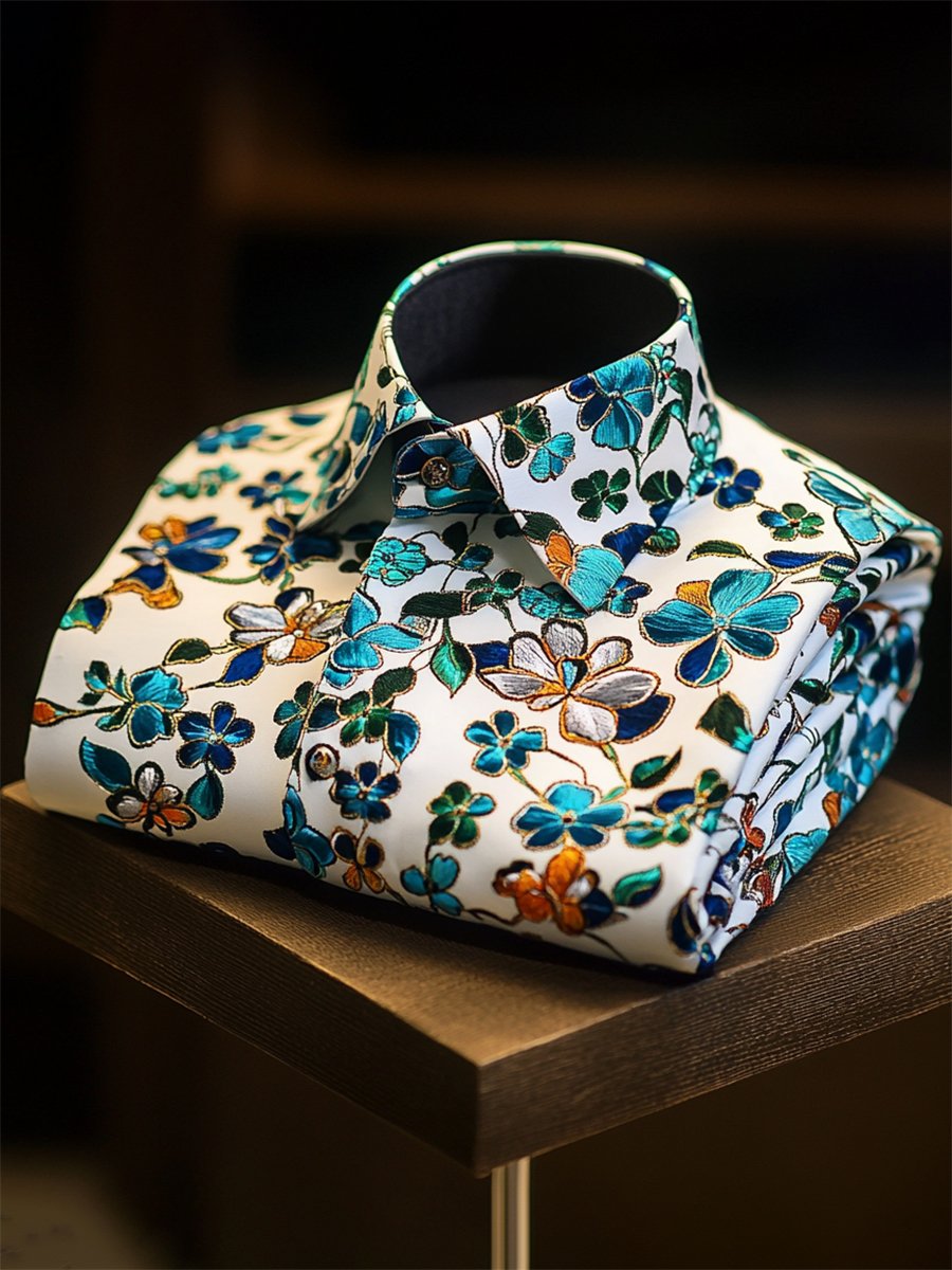 para hombre casual Holiday floral de manga larga camisa