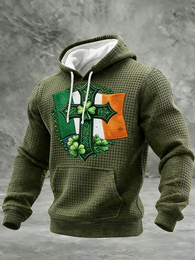 Sudadera St. Patrick's Day estampado casual con gorrasucha para hombre