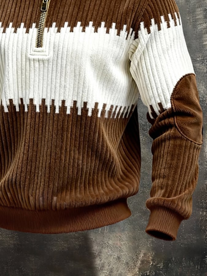 Sudadera vintage-Style texturizado Patchpara trabajo Color-Block de manga larga para hombre