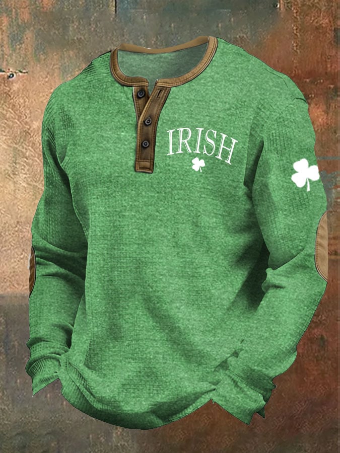 Camisa St. Patrick's Day estampado casual Henley para hombre