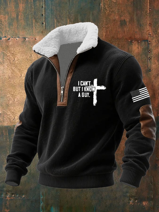Sudadera I Can't But I Know A Guy estampado tejidoted Fabric cierre Fur cuello de manga larga para hombre