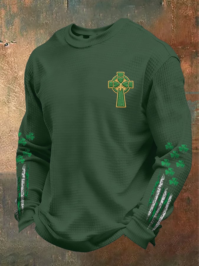 Camiseta casual St. Patrick's Day flag-themed tejido tipo waffle para hombre