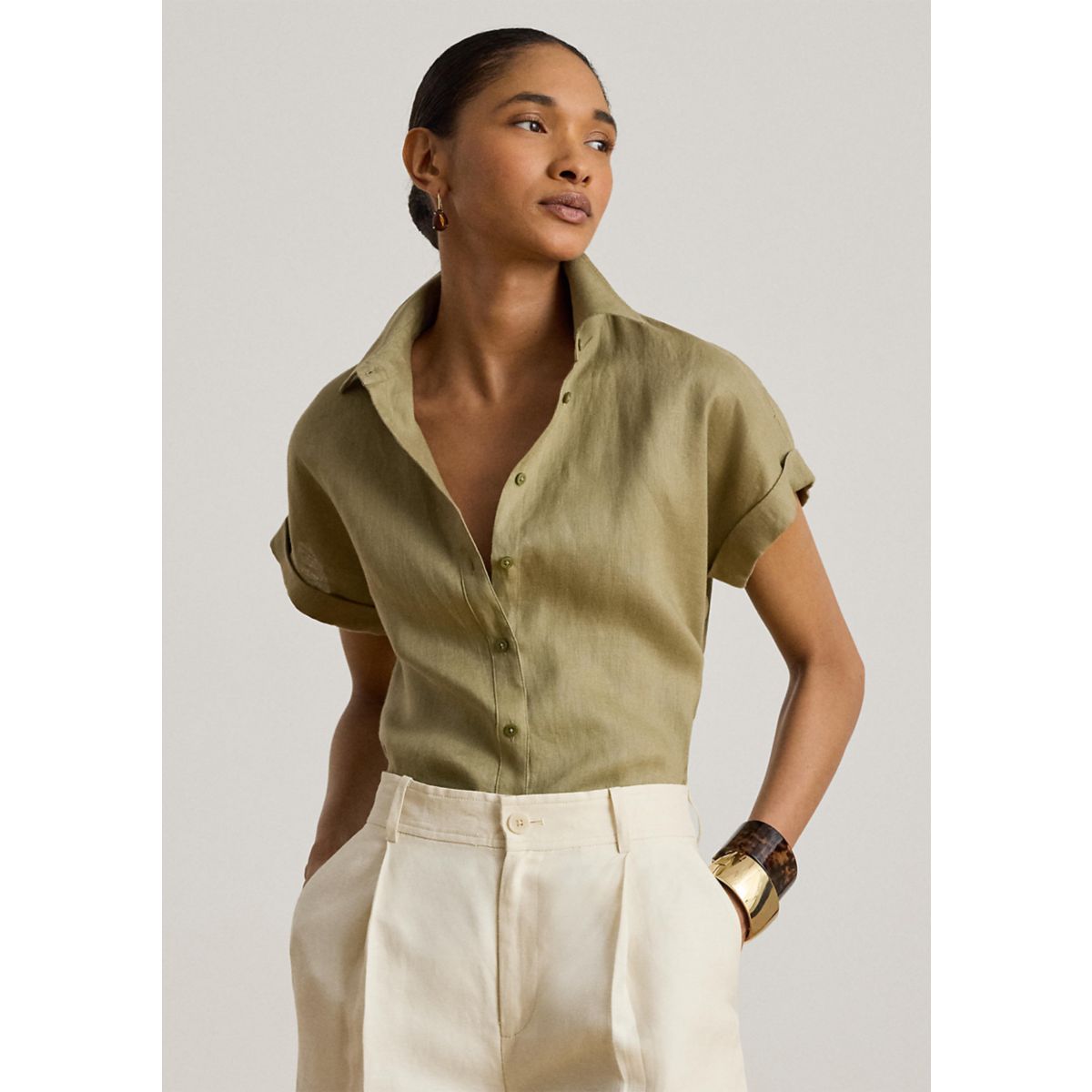 Women's Relaxed Fit Linen Short Sleeve Shirt - 1