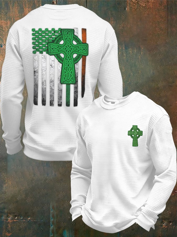 Camiseta casual St. Patrick's Day flag-themed tejido tipo waffle para hombre
