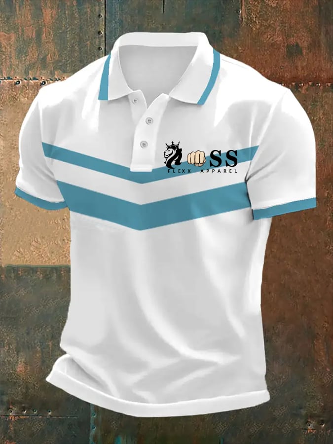 Camisa polo retro Letter estampado casual para hombre