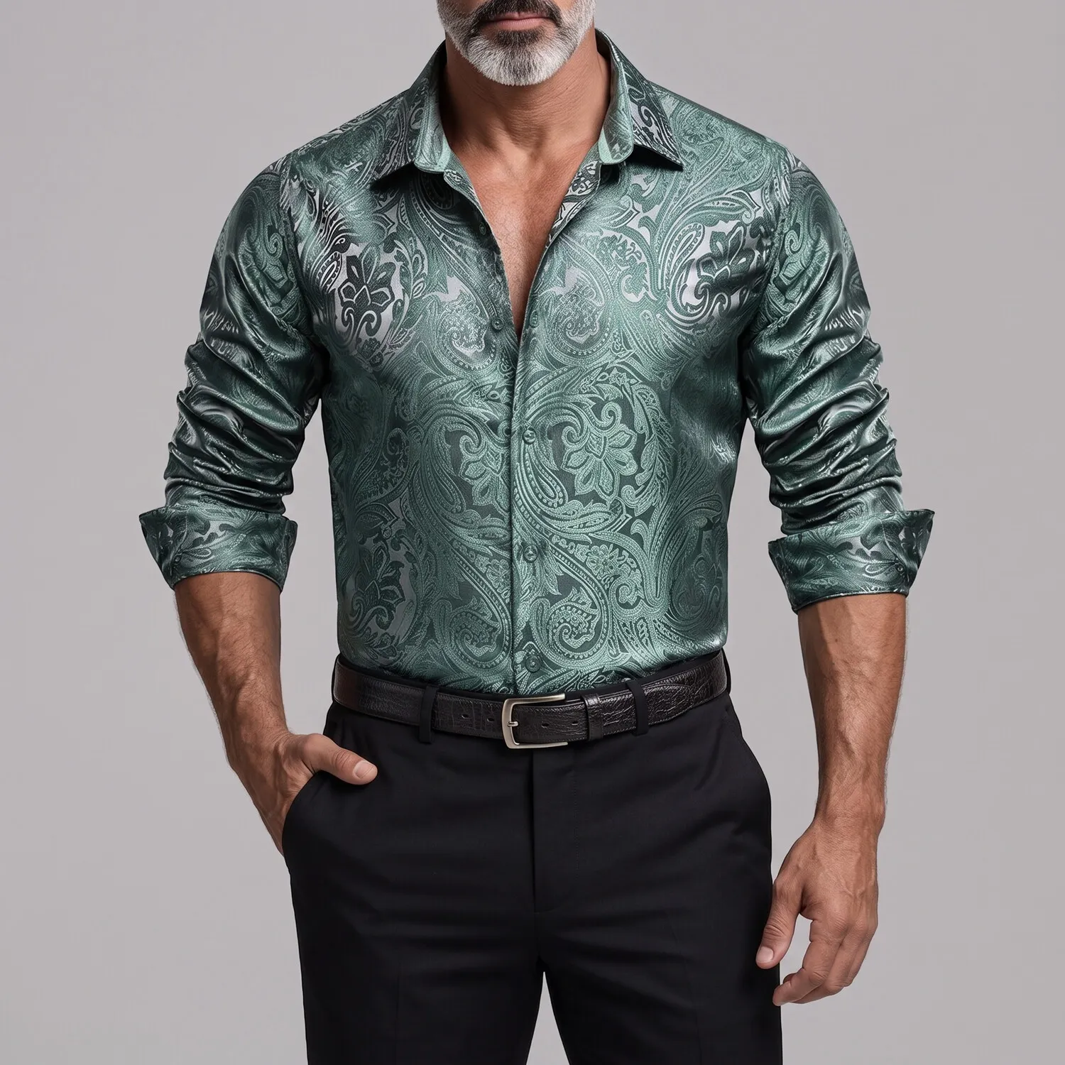para hombre vintage Paisley floral Print Button Up de corte entallado de manga larga camisa