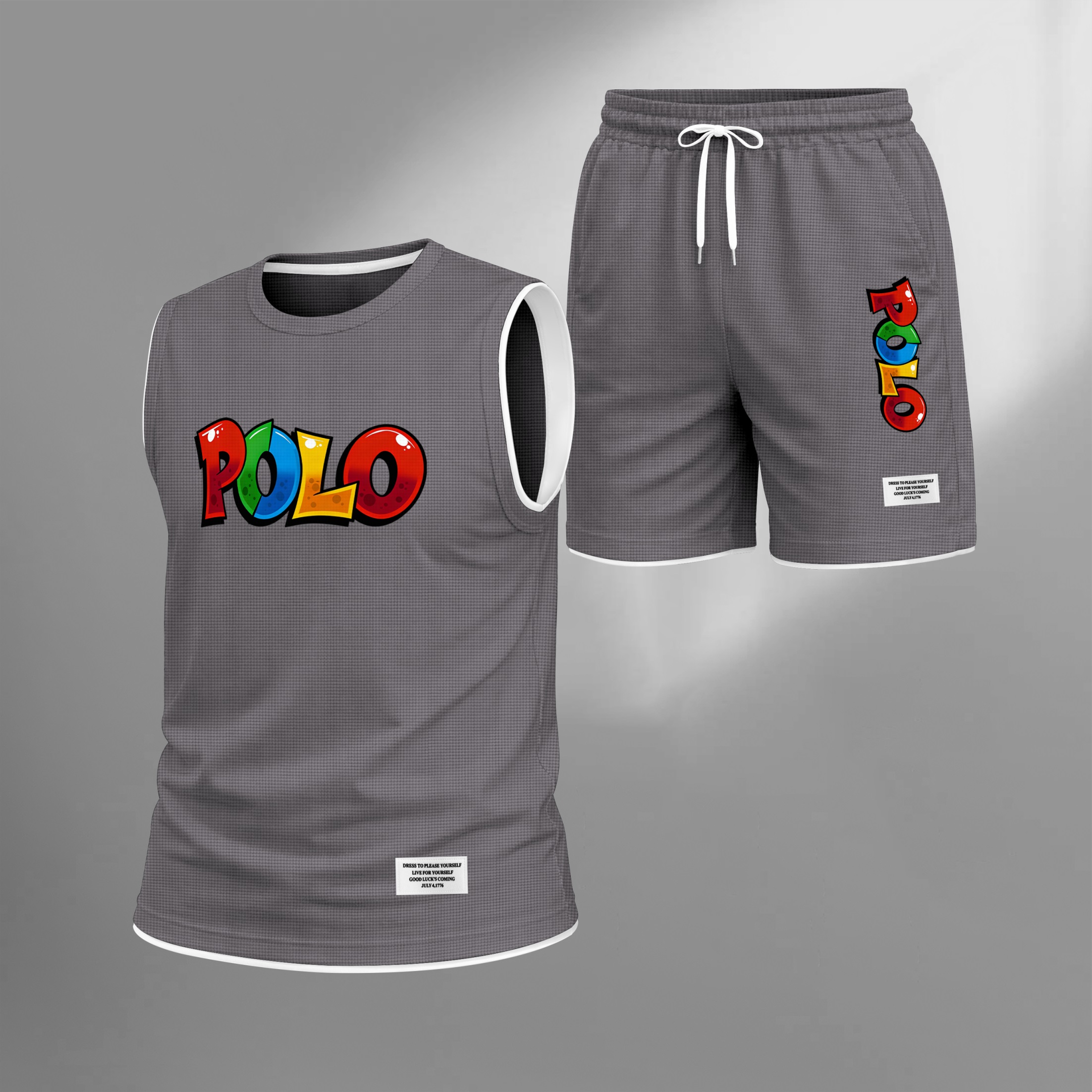Shorts Graffiti Letter estampado Summer Set Sleeveless Tank Top & Matching Outfit, Lightweight casual Streetwear Athletic Set for Everyday & Holiday para hombre