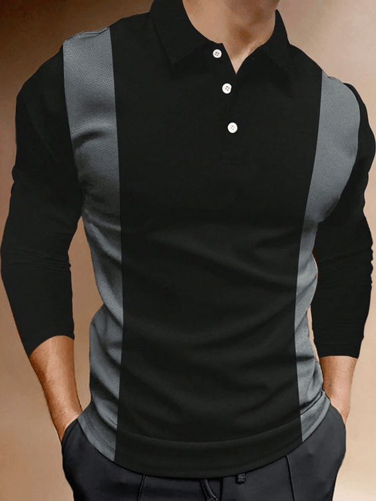 Camisa polo ejecutivo casual a rayas de manga larga para hombre