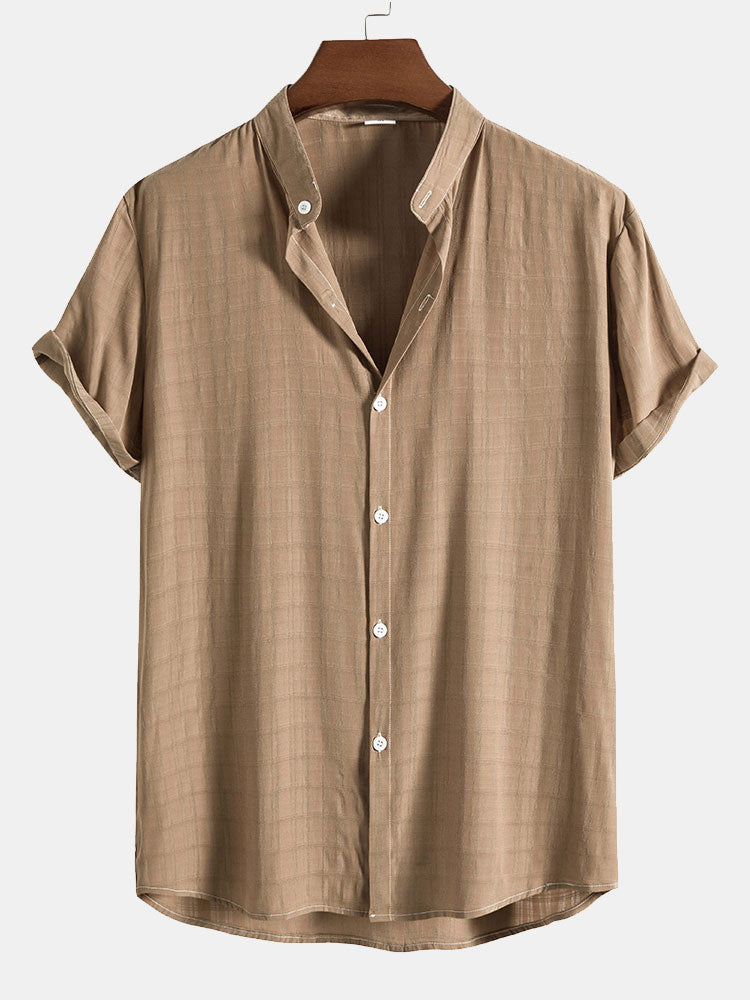 Camisa Textured Fabric Stand Collar