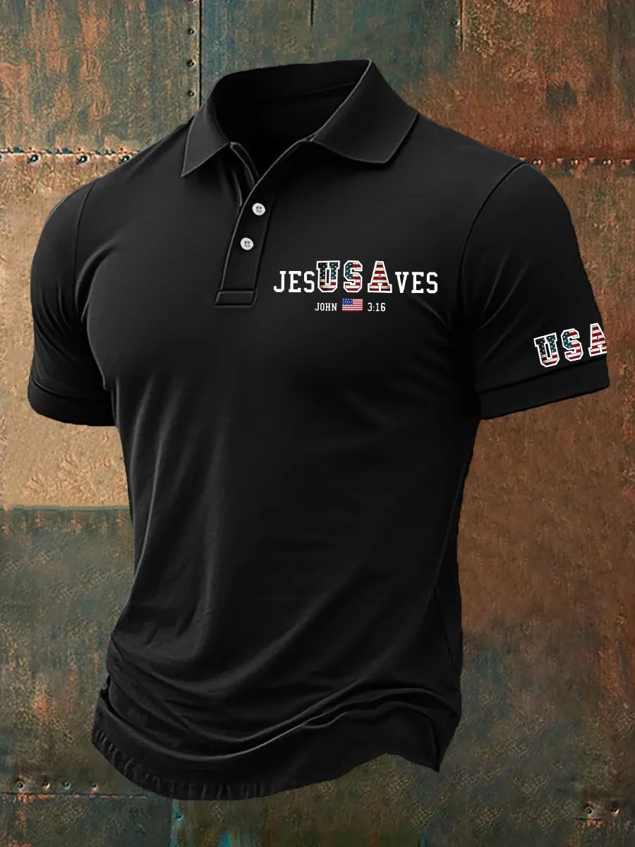 Camisa polo vintage USA Jesus Saves estampado para hombre