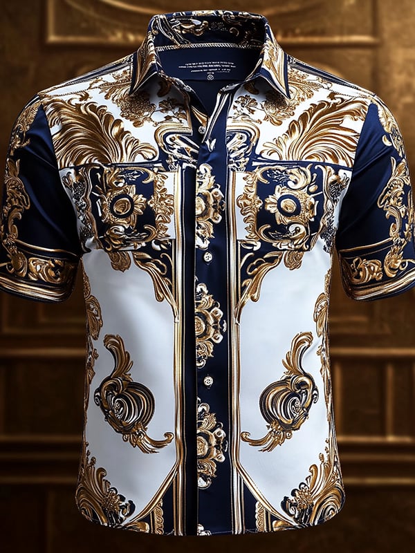 Camisa ejecutivo Luxe estampado de manga corta para hombre