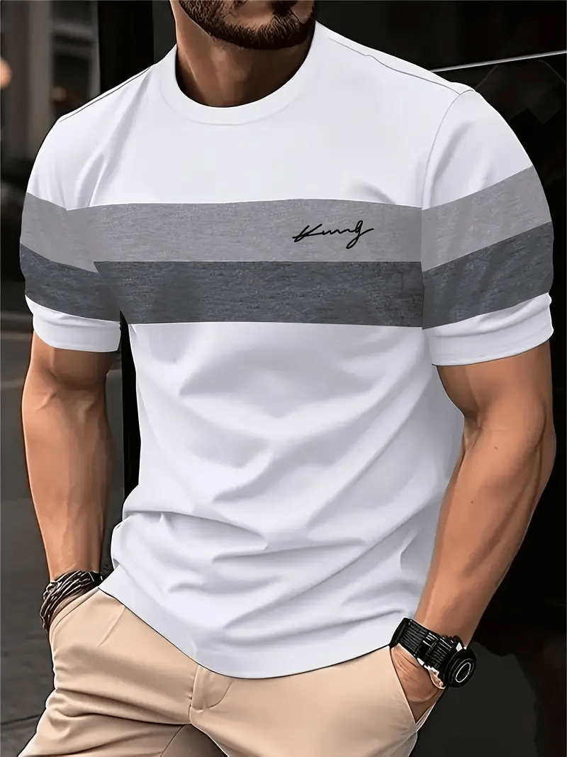Camiseta ejecutivo rayas Logo estampado de manga corta para hombre