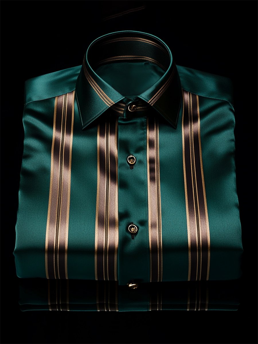 Camisa seda rayas de lujo ejecutivo de manga larga para hombre