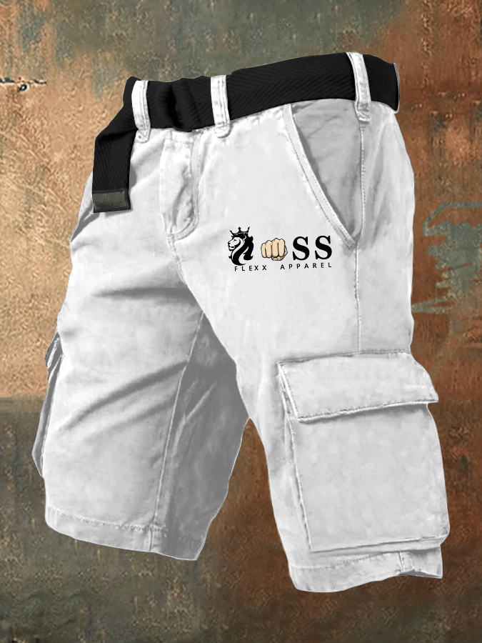 para hombre retro Letter Print Cargo shorts (Belt Not Included)