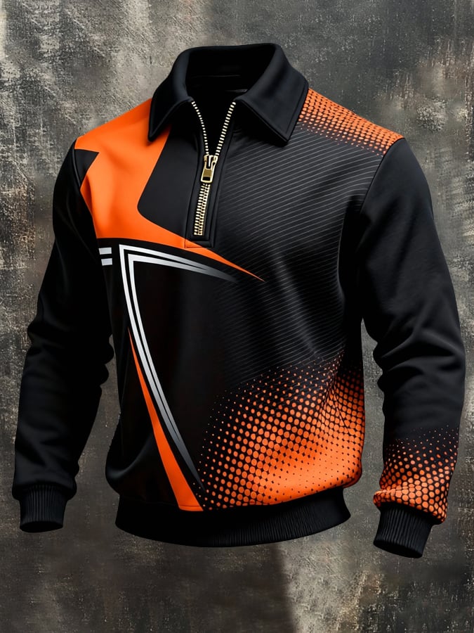 Sudadera retro en bloques de color estampado Color-Blocked con cierre para hombre