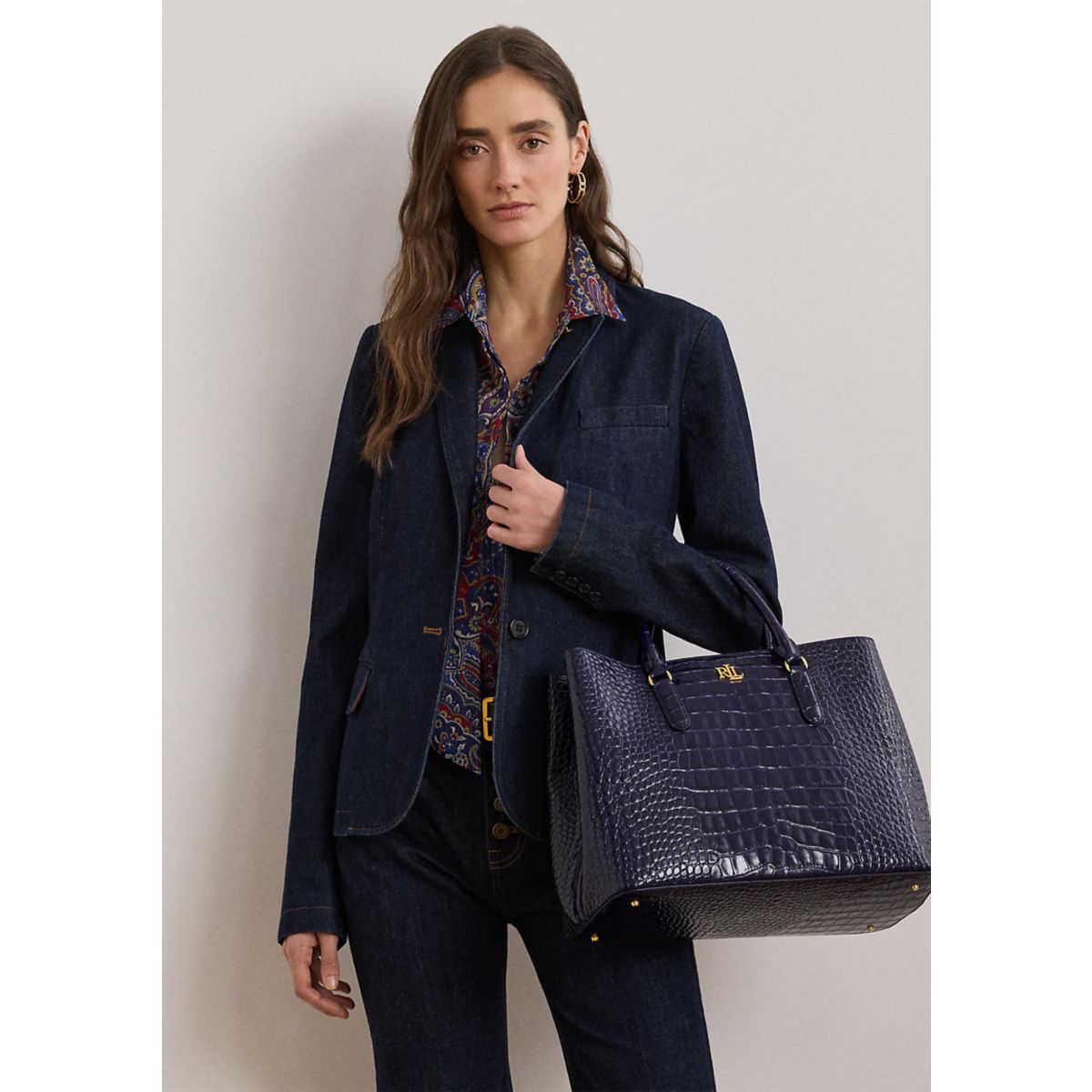 Embossed Leather Large Marcy Satchel - 6