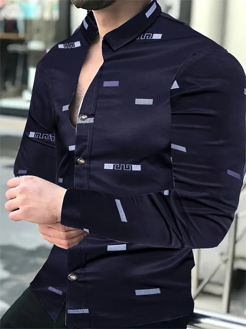 Camisa Street Style ejecutivo casual estampado de manga larga para hombre