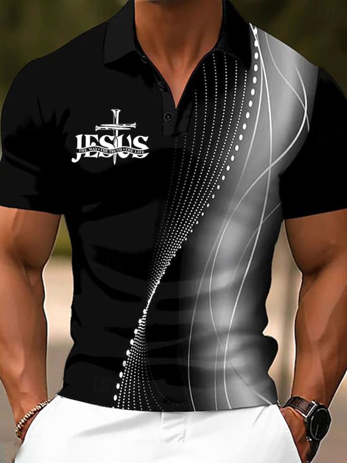 Casual Faith In Jesus Truth Road Contrast Color Polo para hombre