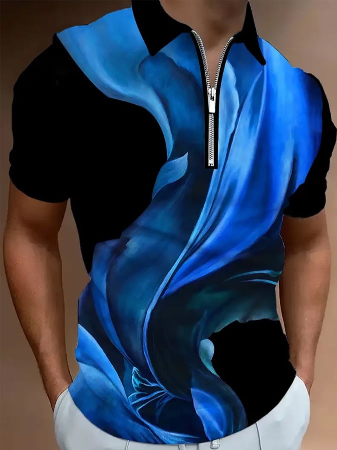 Camisa polo casual en bloques de color con cierre para hombre