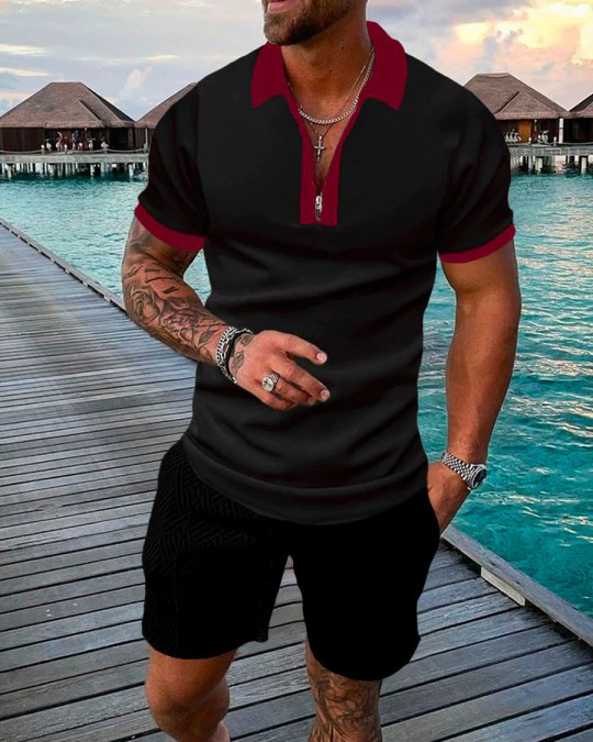 Camisa polo casual Solid Two Piece para hombre