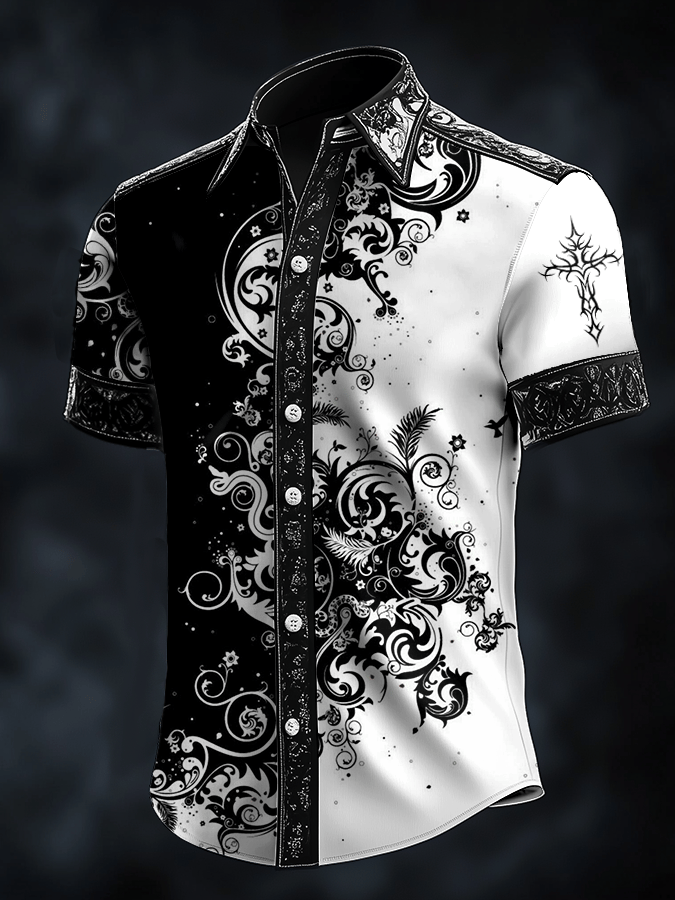 Camisa Dark Skull estampado satén de manga corta para hombre
