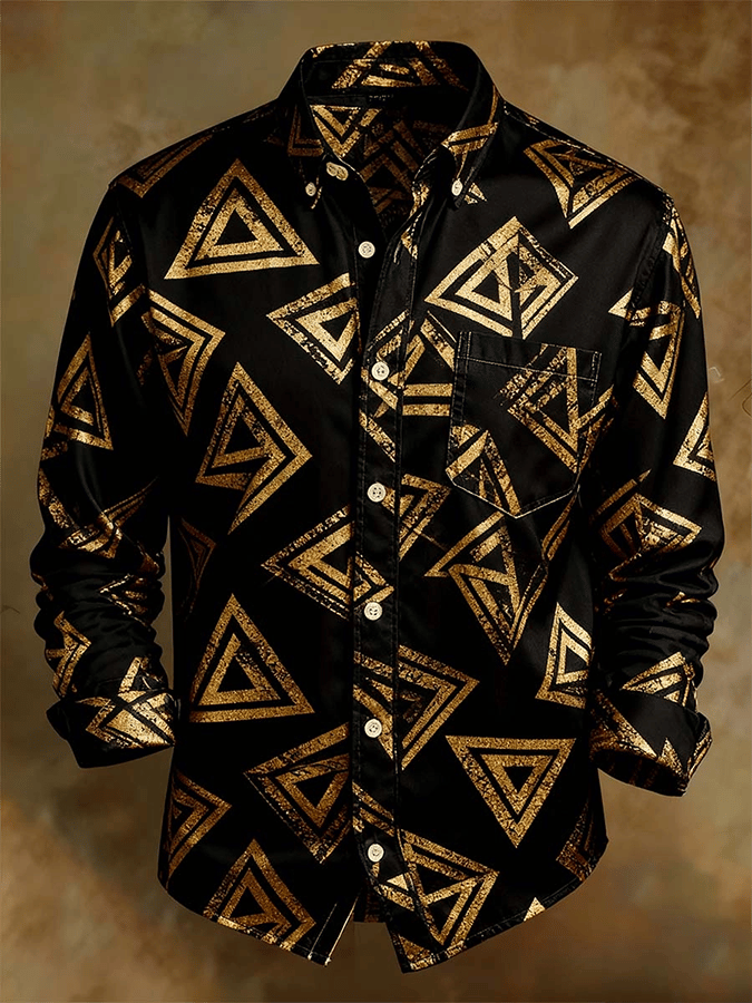 Camisa retro Abstract Art estampado Comfortable ejecutivo Style para hombre