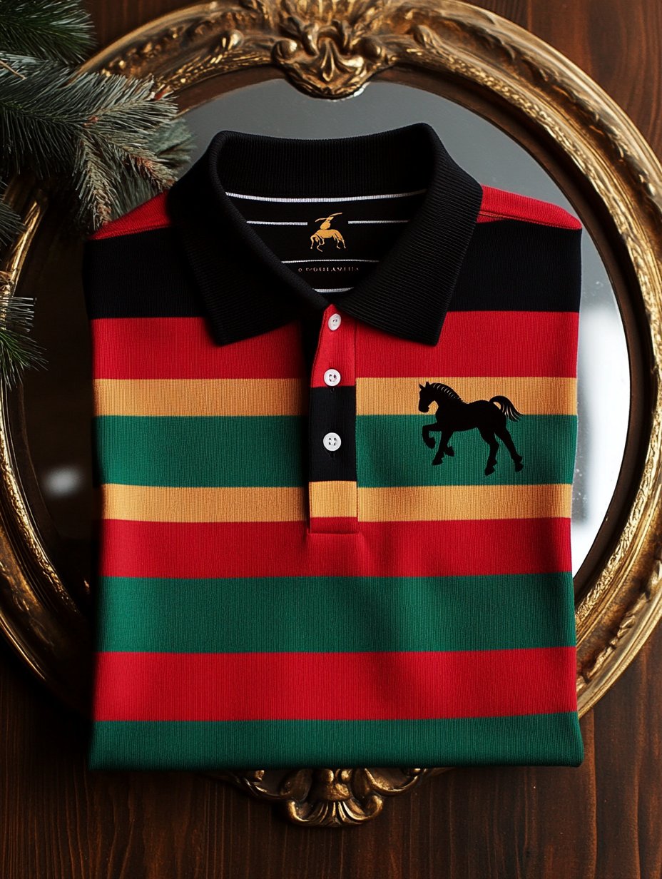 Camisa polo retro ejecutivo rayas estampado de manga larga para hombre