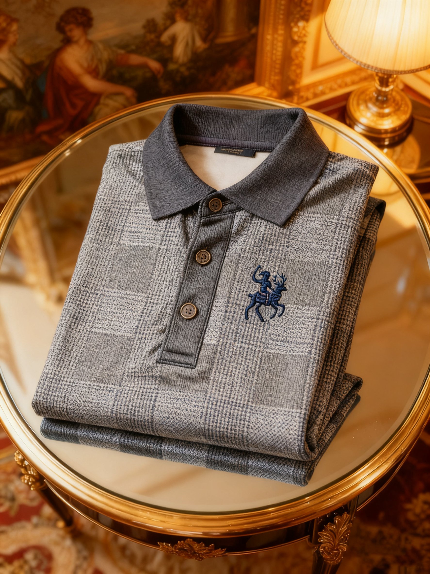 Camisa polo retro ejecutivo Logo estampado de manga larga para hombre