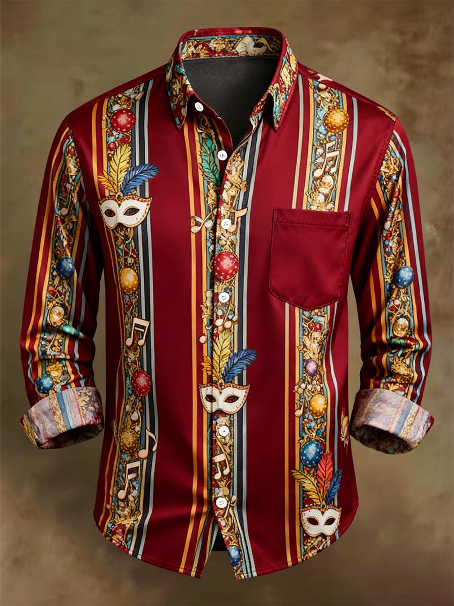 Camisa Mardi Gras Party de manga larga para hombre