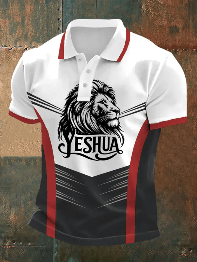 Camisa polo retro Faith casual estampado para hombre
