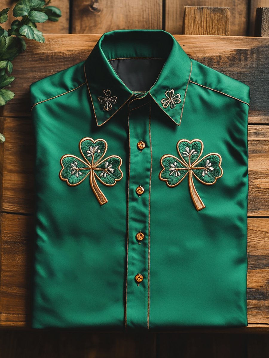 Camisa St. Patrick's satén de lujo ejecutivo de manga larga para hombre