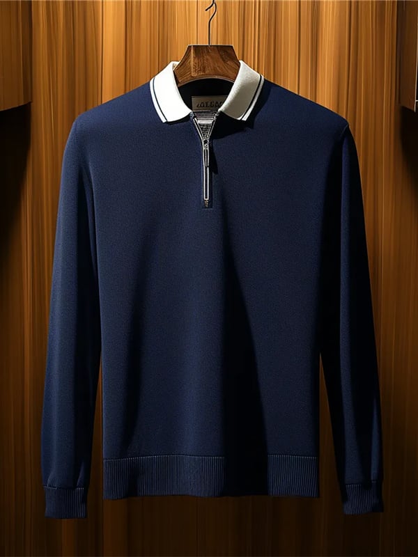 Camisa polo ejecutivo clásico rayas estampado cierre para hombre