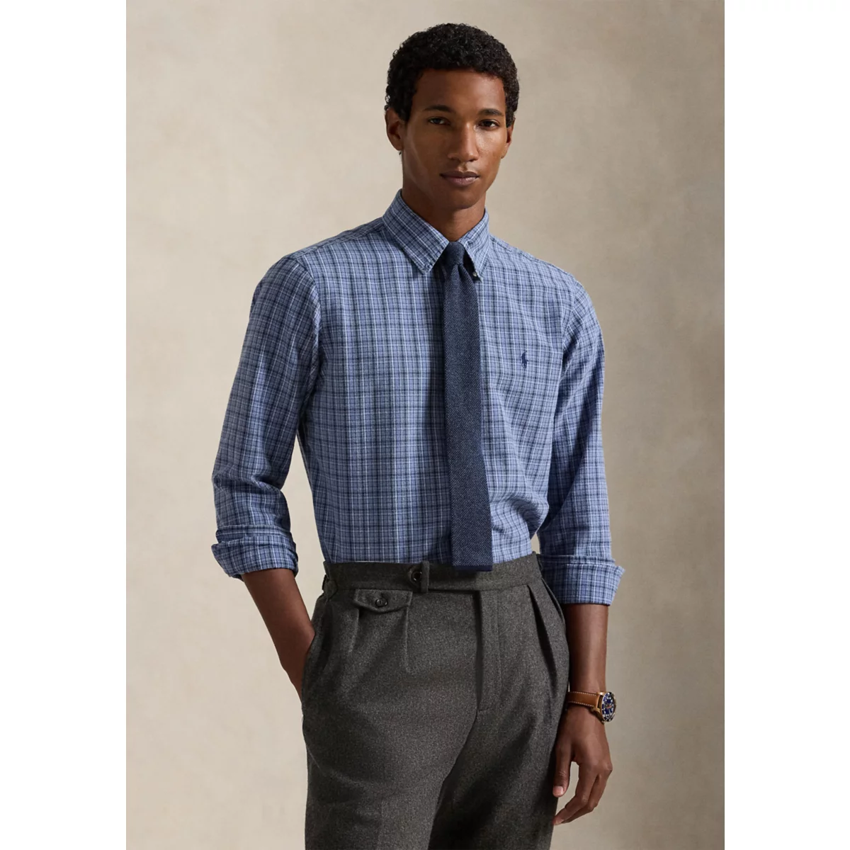 Classic Fit Plaid Brushed Oxford Shirt - 8