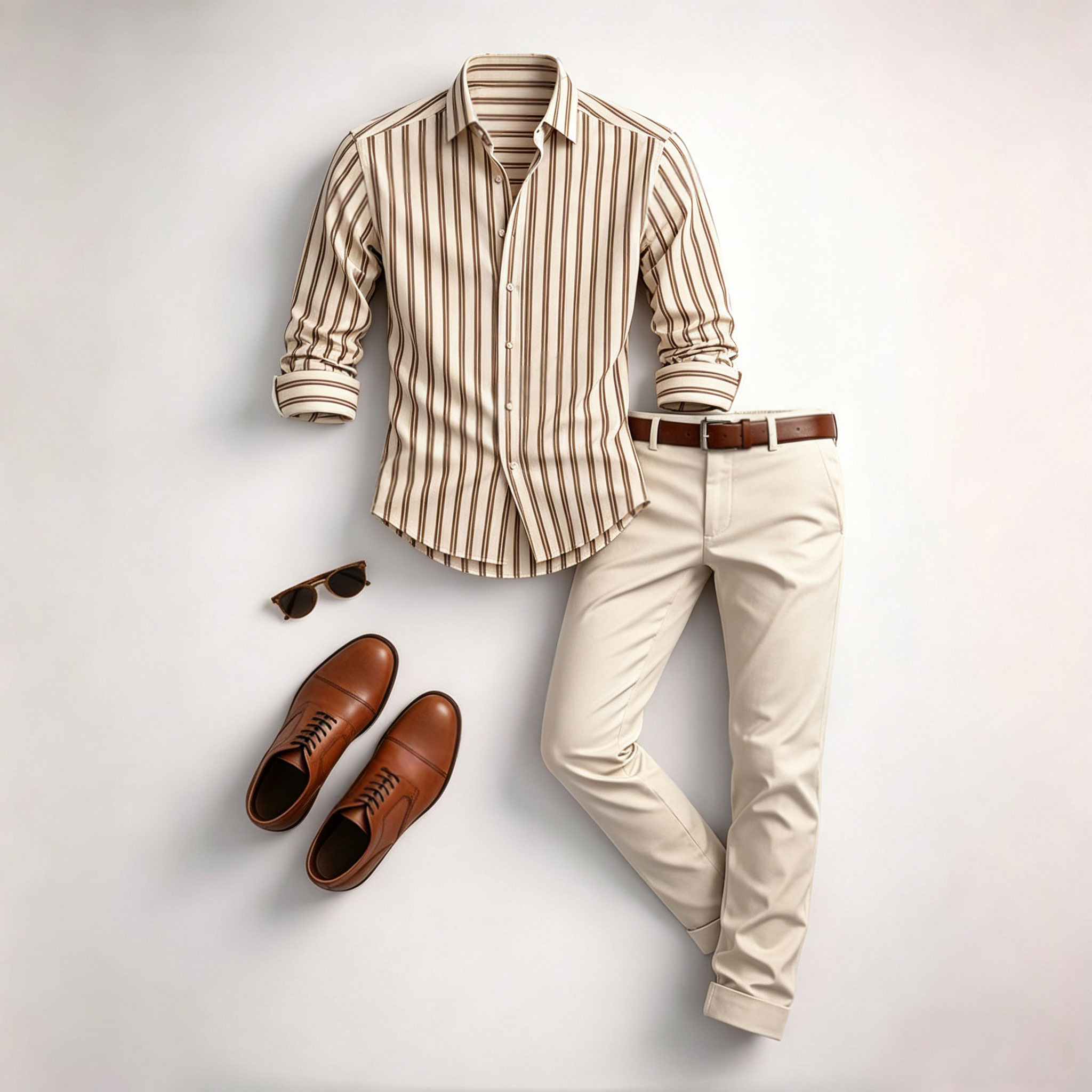 Conjunto de dos piezas casual Color Matching Geometric estampado de manga larga camisa & Trousers para hombre