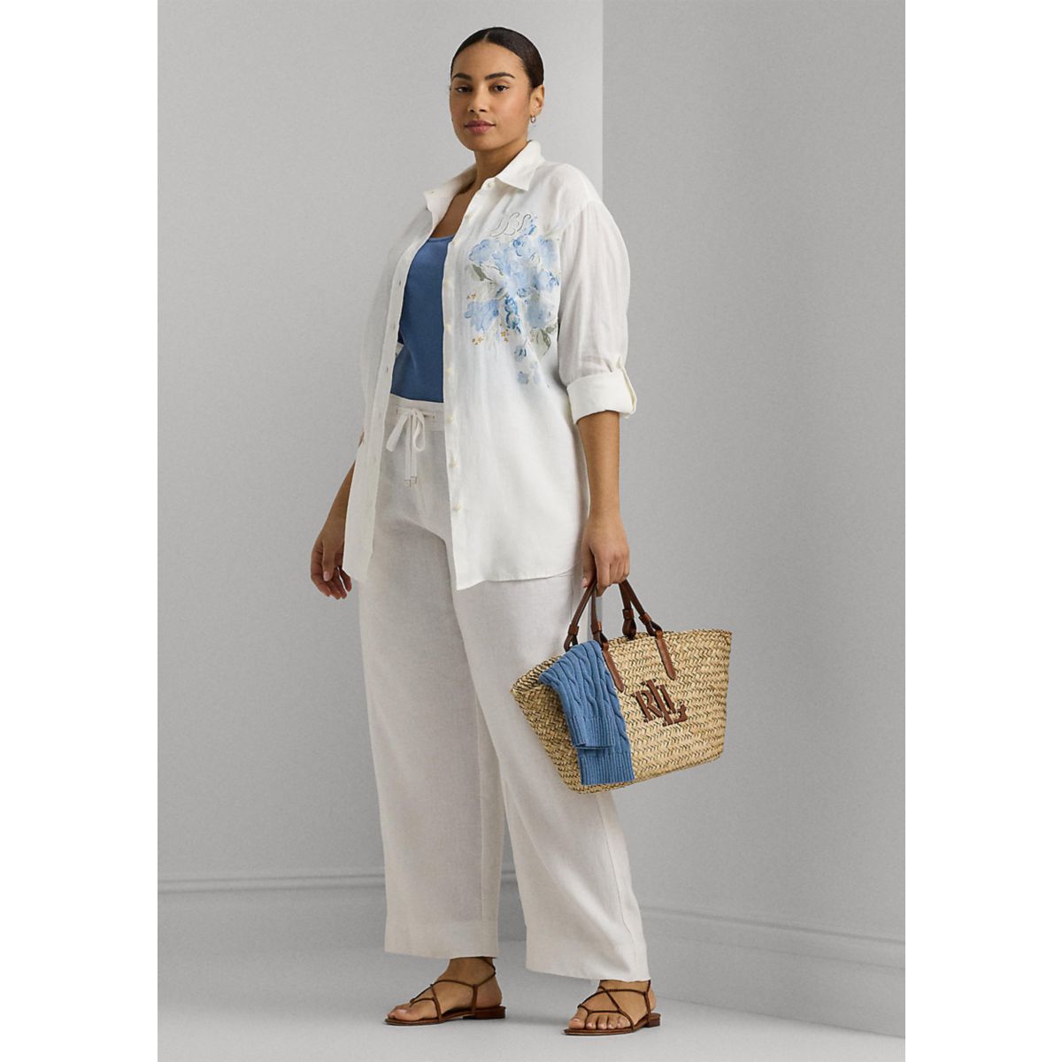 Plus Size Linen Drawcord Pants - 4