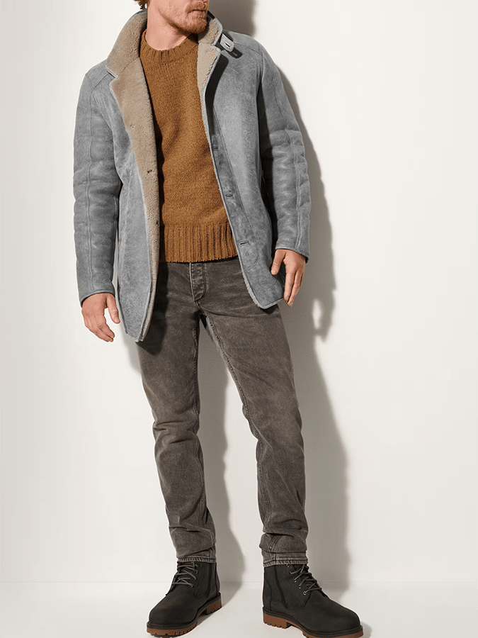 para hombre de modaable Open Pocket Button Design Imitation Leather Plush Warm Coat