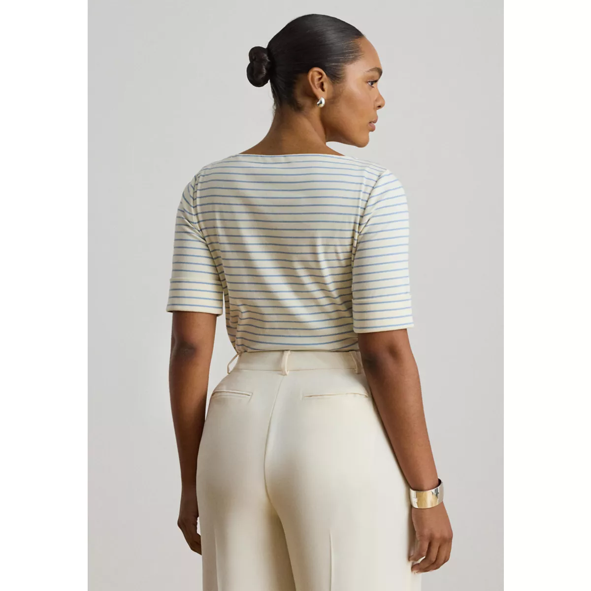 Striped Stretch Cotton Boatneck Shirt - 7