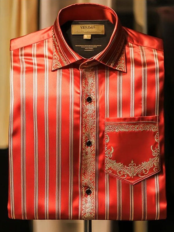 Camisa Deluxe ejecutivo a rayas solapa de manga corta para hombre