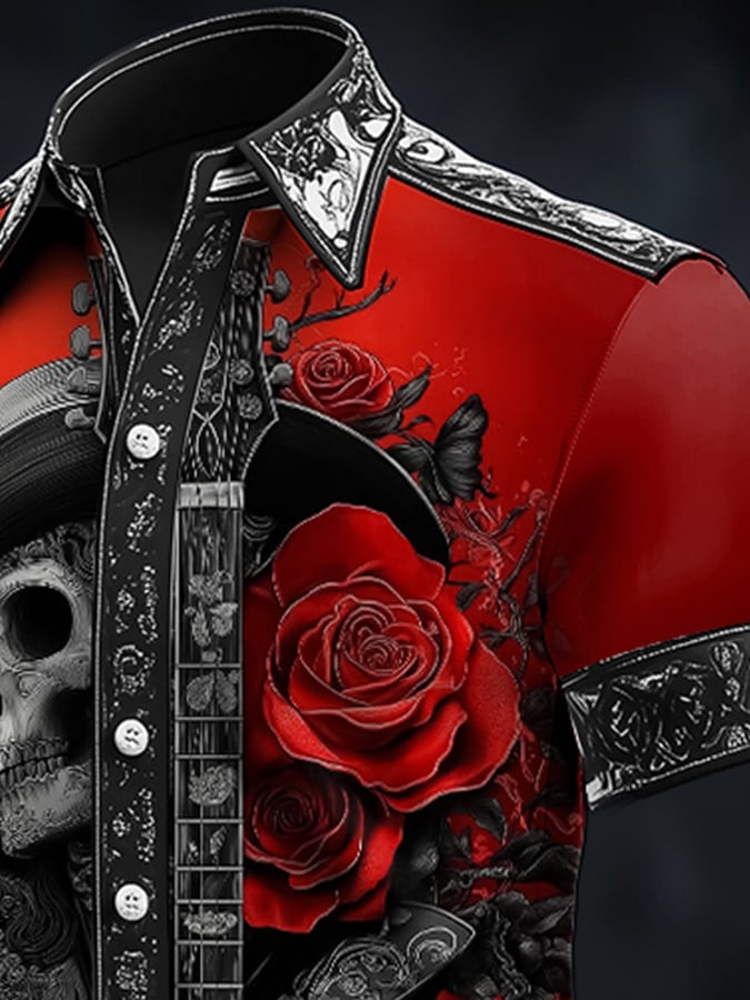 Camisa casual Dark Skull Art satén para hombre