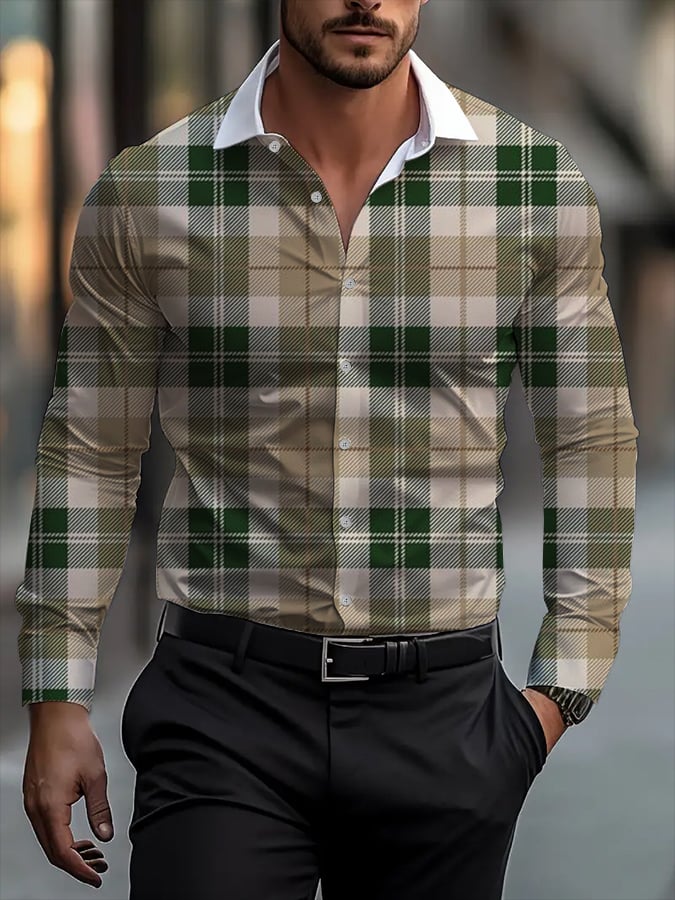 Camisa ejecutivo casual a rayas de manga larga para hombre